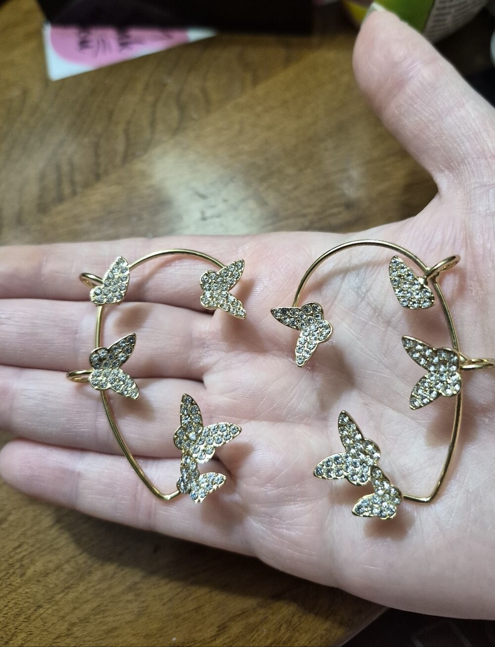 Vintage Gold Tone Y2K Rhinestone Pavé Butterfly Ear Cuffs